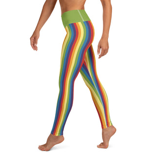 Yoga Leggings Green Rainbow Stripe Athletic Soft and Stretchy Yoga Pants