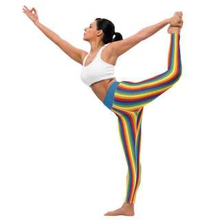 Yoga Leggings Blue Rainbow Stripe Athletic Soft and Stretchy Yoga Pants