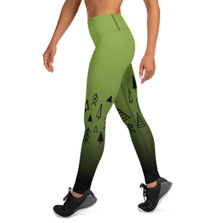 Yoga Leggings Green Black Geometric Trees Athletic Soft and Stretchy Yoga Pants