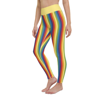 Yoga Leggings Yellow Rainbow Stripe Athletic Soft and Stretchy Yoga Pants