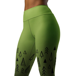 Yoga Leggings Green Black Geometric Trees Athletic Soft and Stretchy Yoga Pants