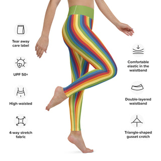 Yoga Leggings Green Rainbow Stripe Athletic Soft and Stretchy Yoga Pants