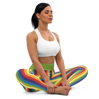 Yoga Leggings Green Rainbow Stripe Athletic Soft and Stretchy Yoga Pants