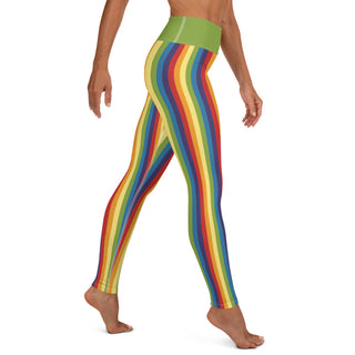 Yoga Leggings Green Rainbow Stripe Athletic Soft and Stretchy Yoga Pants