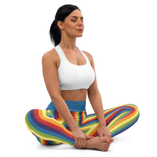 Yoga Leggings Blue Rainbow Stripe Athletic Soft and Stretchy Yoga Pants