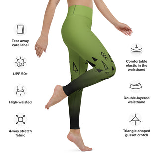 Yoga Leggings Green Black Geometric Trees Athletic Soft and Stretchy Yoga Pants