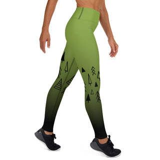 Yoga Leggings Green Black Geometric Trees Athletic Soft and Stretchy Yoga Pants