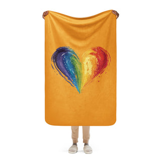 Sherpa Blanket Orange with Signature Heart by Ellen Jean Throw Blanket