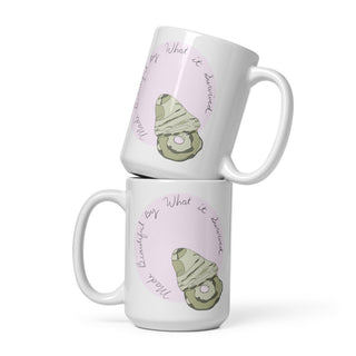 Made Beautiful By What It Survived Oyster Pearl Shell Mug, Inspirational Coastal Coffee Mug, Survivor Gift, Seashell Art, 15 oz Ceramic Mug