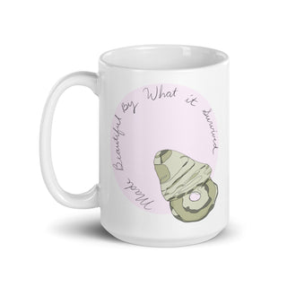 Made Beautiful By What It Survived Oyster Pearl Shell Mug, Inspirational Coastal Coffee Mug, Survivor Gift, Seashell Art, 15 oz Ceramic Mug