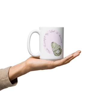 Made Beautiful By What It Survived Oyster Pearl Shell Mug, Inspirational Coastal Coffee Mug, Survivor Gift, Seashell Art, 15 oz Ceramic Mug
