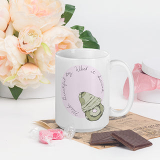 Made Beautiful By What It Survived Oyster Pearl Shell Mug, Inspirational Coastal Coffee Mug, Survivor Gift, Seashell Art, 15 oz Ceramic Mug