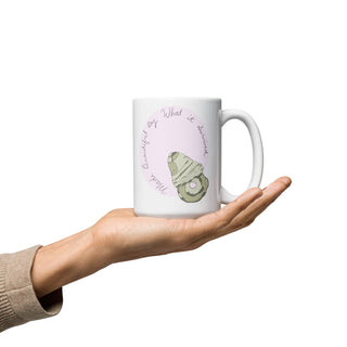 Made Beautiful By What It Survived Oyster Pearl Shell Mug, Inspirational Coastal Coffee Mug, Survivor Gift, Seashell Art, 15 oz Ceramic Mug