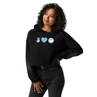 Crop Top Hoodie Blue Peace, Love, Happiness Sweatshirt