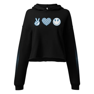 Crop Top Hoodie Blue Peace, Love, Happiness Sweatshirt