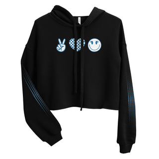 Crop Top Hoodie Blue Peace, Love, Happiness Sweatshirt