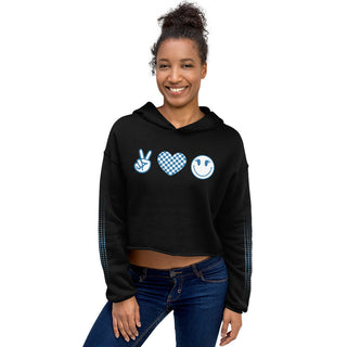 Crop Top Hoodie Blue Peace, Love, Happiness Sweatshirt