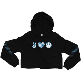 Crop Top Hoodie Blue Peace, Love, Happiness Sweatshirt