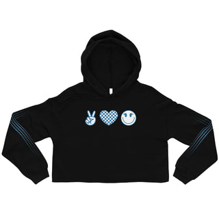 Crop Top Hoodie Blue Peace, Love, Happiness Sweatshirt