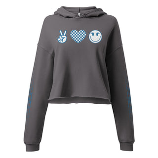 Crop Top Hoodie Blue Peace, Love, Happiness Sweatshirt