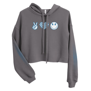 Crop Top Hoodie Blue Peace, Love, Happiness Sweatshirt