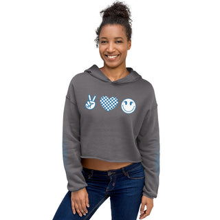 Crop Top Hoodie Blue Peace, Love, Happiness Sweatshirt