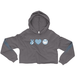 Crop Top Hoodie Blue Peace, Love, Happiness Sweatshirt