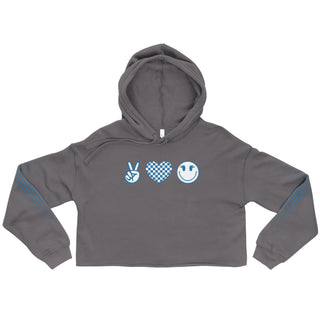 Crop Top Hoodie Blue Peace, Love, Happiness Sweatshirt