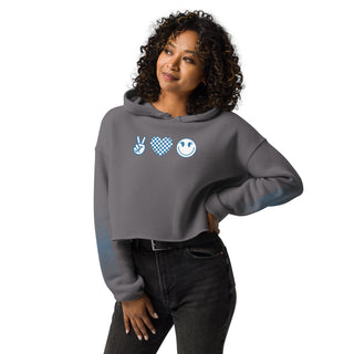 Crop Top Hoodie Blue Peace, Love, Happiness Sweatshirt