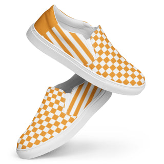 Women's Orange Checkerboard Stripe Slip-On Loafers Canvas Shoes