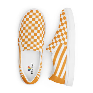 Women's Orange Checkerboard Stripe Slip-On Loafers Canvas Shoes