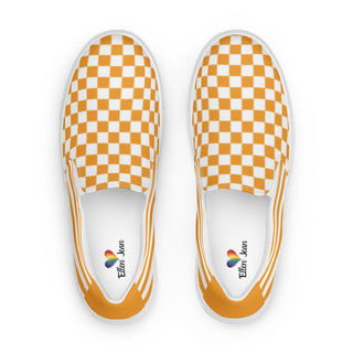 Women's Orange Checkerboard Stripe Slip-On Loafers Canvas Shoes