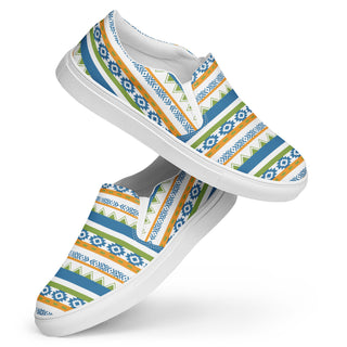 Women's Slip-On Loafers Blue Orange Green Patterned Canvas Shoes