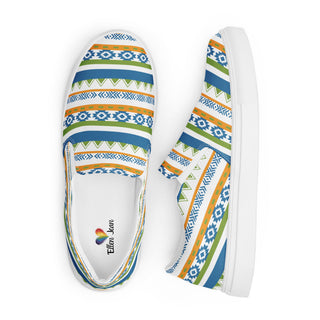 Women's Slip-On Loafers Blue Orange Green Patterned Canvas Shoes