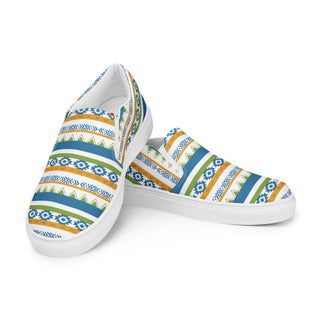 Women's Slip-On Loafers Blue Orange Green Patterned Canvas Shoes