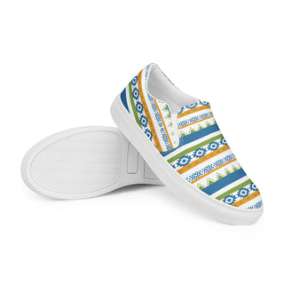 Women's Slip-On Loafers Blue Orange Green Patterned Canvas Shoes