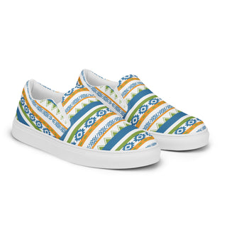 Women's Slip-On Loafers Blue Orange Green Patterned Canvas Shoes